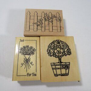 Rubber Stamps Wood Mounted (Fence, Topiary, Just for You Bouquet)
